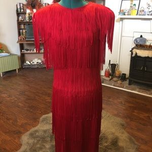 Vintage Red Fringe Wiggle Dress